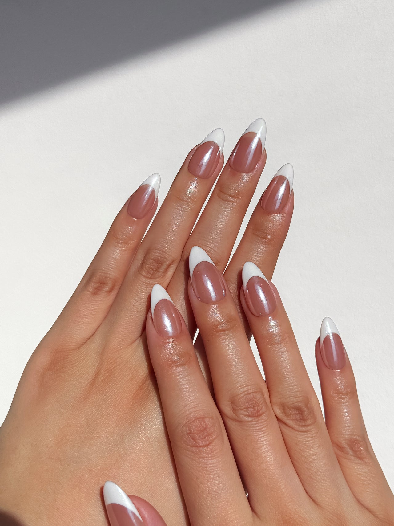 Glazed press on nails with white french tips