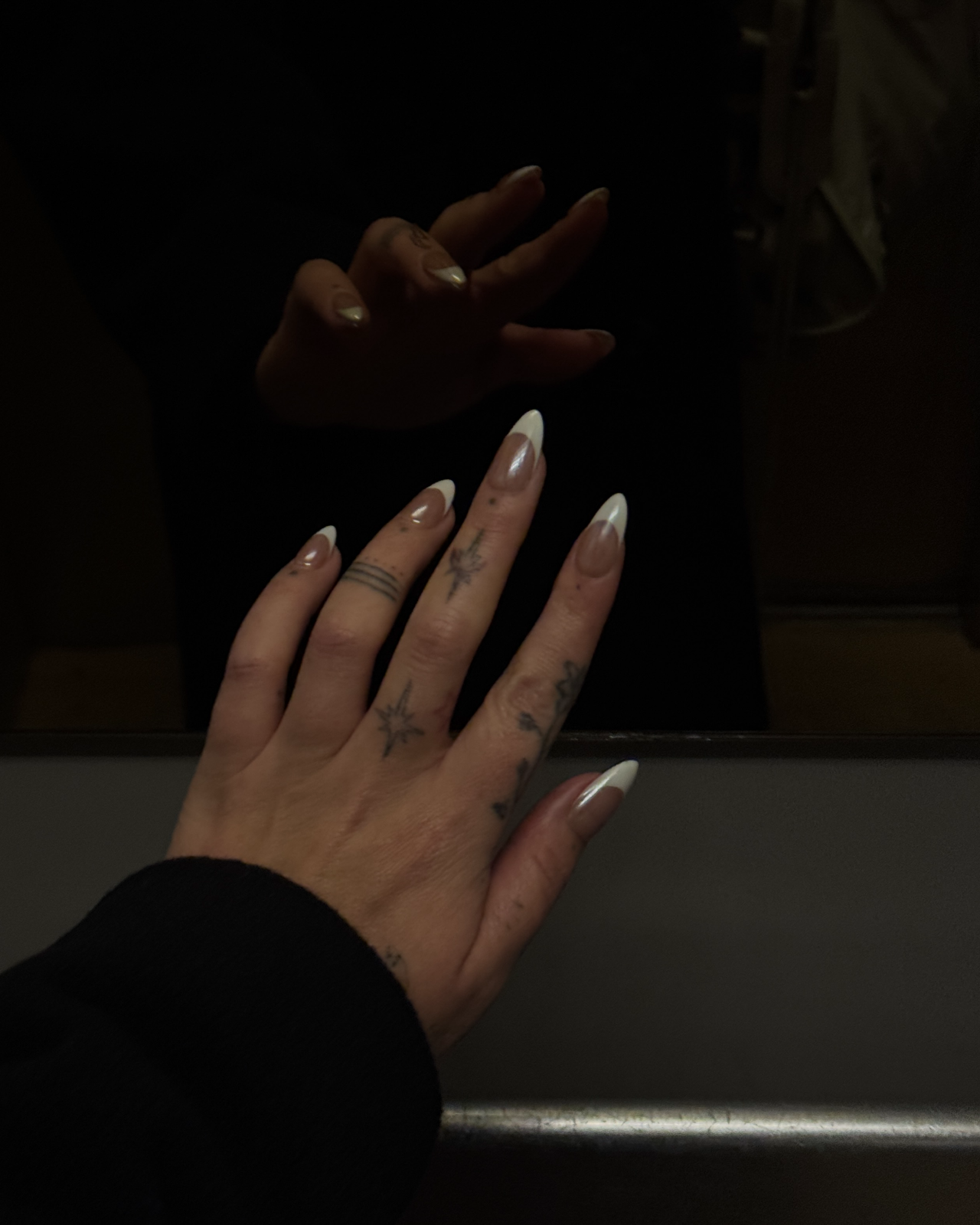 glazed french style tip press on nails on hand